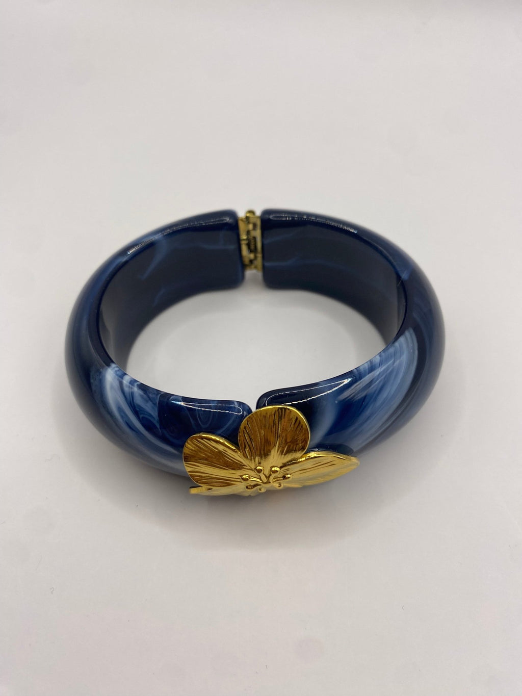 Bracelet Jonc Bleu Marbré & Fleur Dorée - Bijoux Bravo