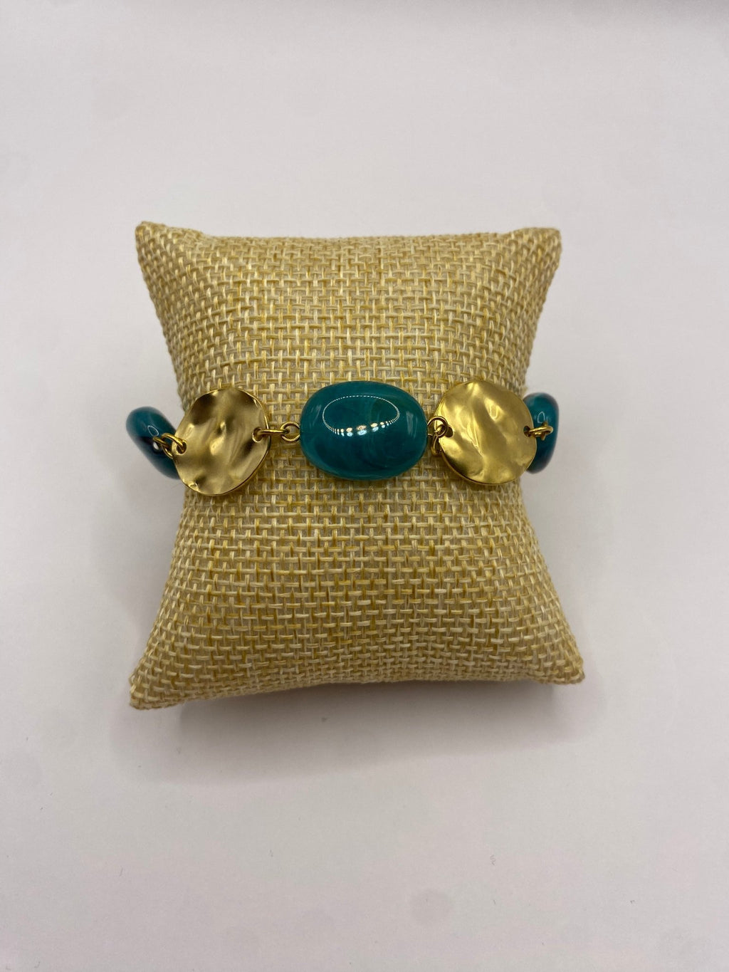 Bracelet Turquoise & Pastilles Dorées Martelées - Bijoux Bravo
