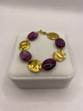 Bracelet Violet & Pastilles Dorées Martelées - Bijoux Bravo