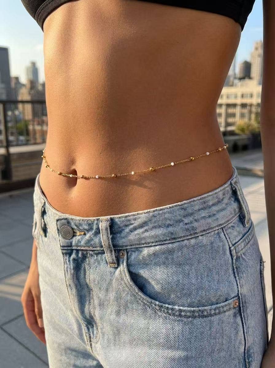 Chaîne de taille doré délicate acier inoxydable perles - Bijoux Bravo