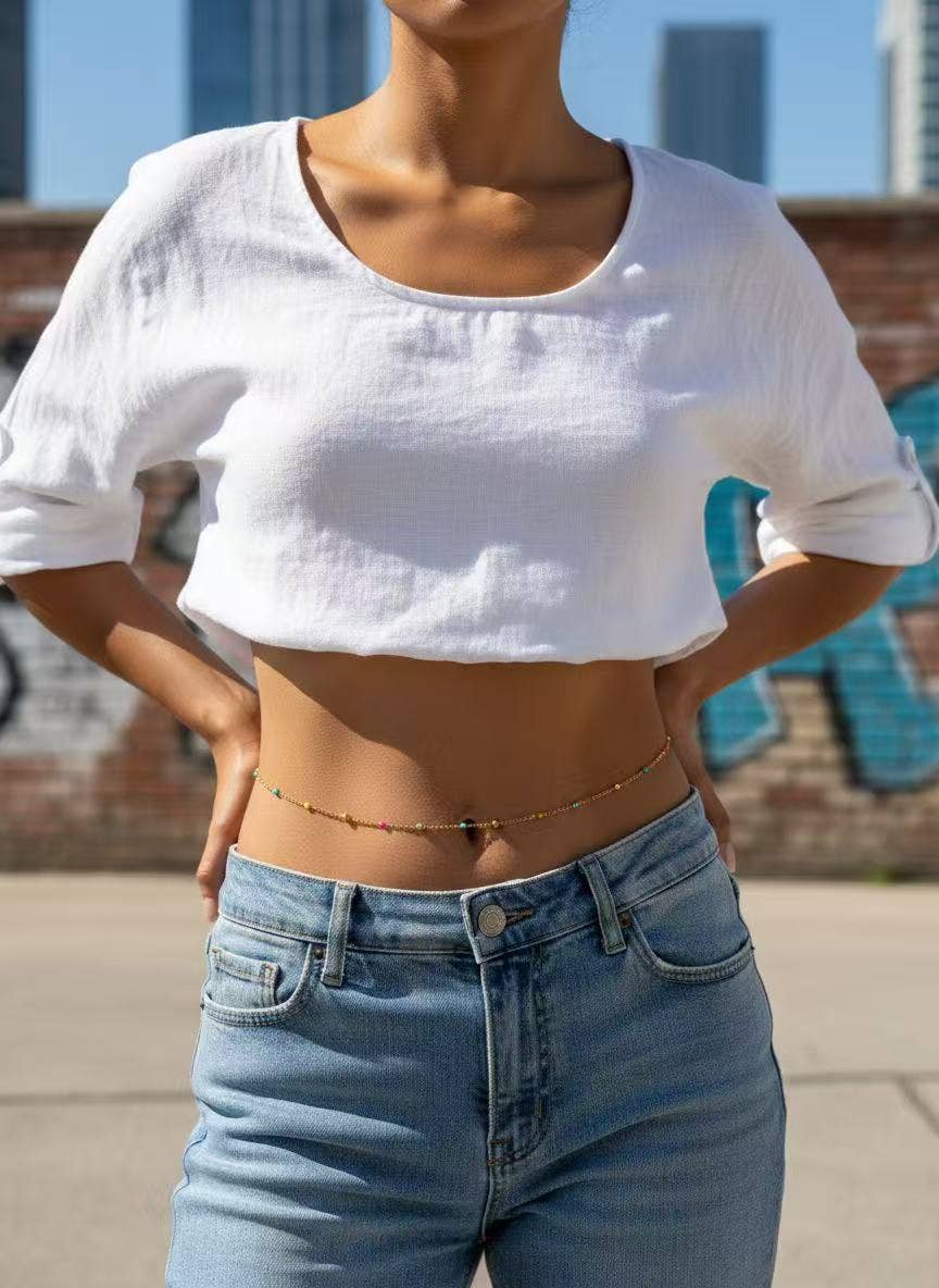 Chaîne de taille doré délicate acier inoxydable perles - Bijoux Bravo