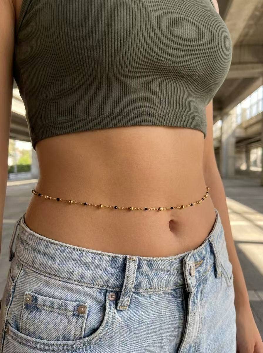 Chaîne de taille doré délicate acier inoxydable perles - Bijoux Bravo