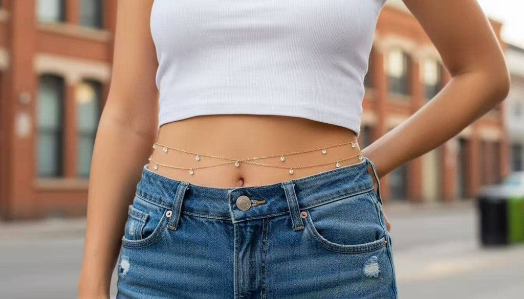 Chaîne de taille dorée double rang acier inoxydable cristaux - Bijoux Bravo