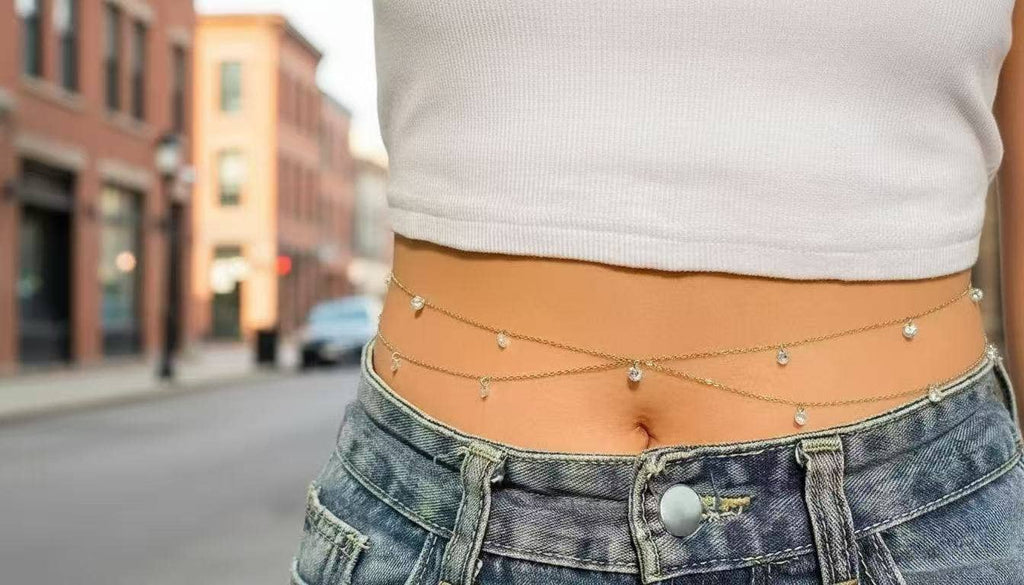 Chaîne de taille dorée double rang acier inoxydable cristaux - Bijoux Bravo